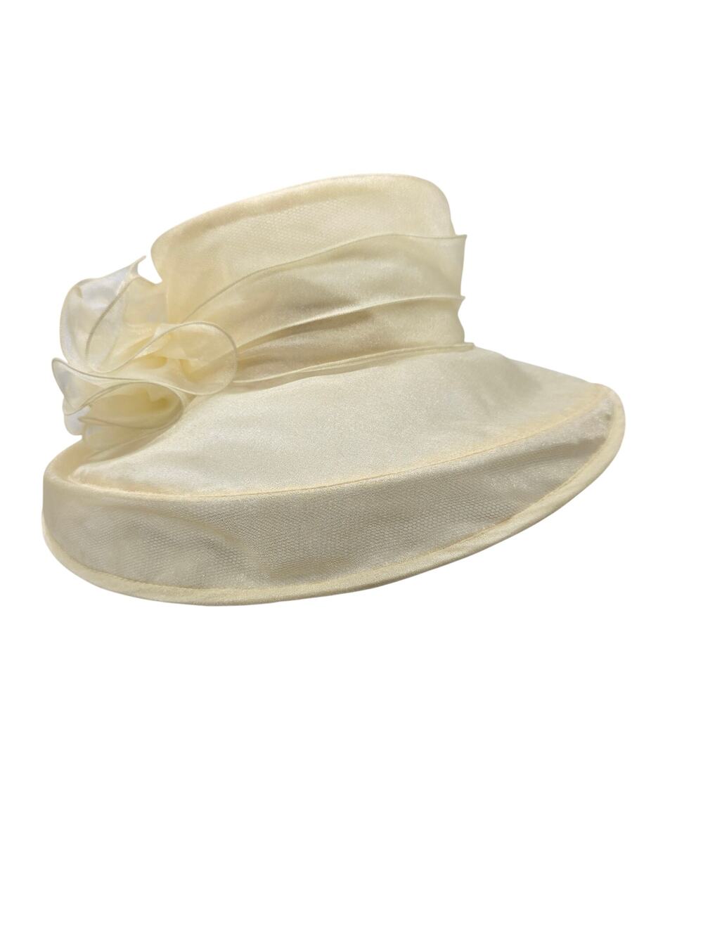 VTG Tuscany Wide Brim Floral Church Derby Hat Bridal Wedding Cocktail Ivory OS